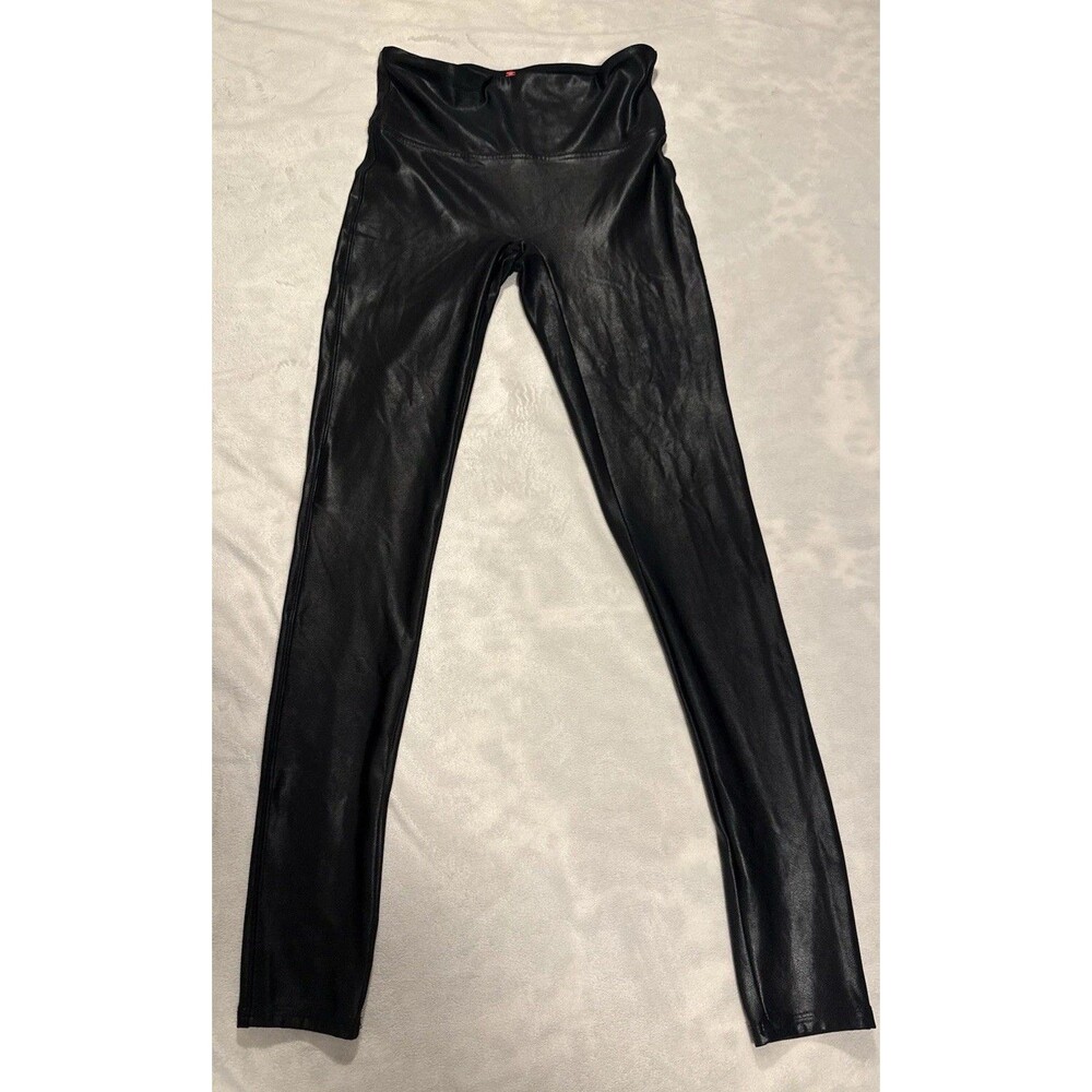 SPANX Body-Control Black Coated Faux Leather High Waist Ankle Leggings Size S